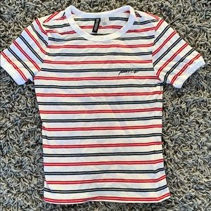 H & M (divided) xs blue and red striped fitted tee